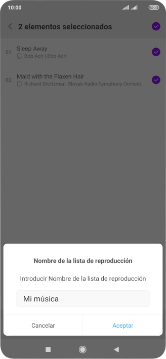 Introduce el nombre deseado de la lista de reproducción y pulsa Aceptar.