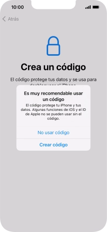 Si desactivas la función, pulsa No usar código.