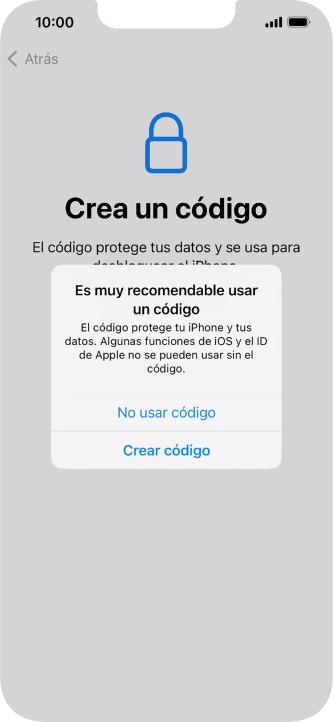 Si desactivas la función, pulsa No usar código.
