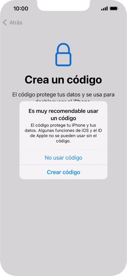 Si desactivas la función, pulsa No usar código.