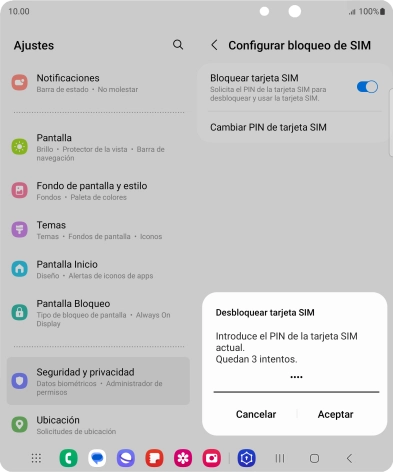 Introduce tu código PIN y pulsa Aceptar.