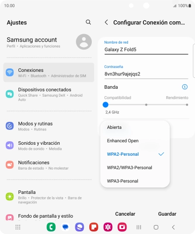 Pulsa WPA3-Personal para proteger la conexión wifi con una contraseña.