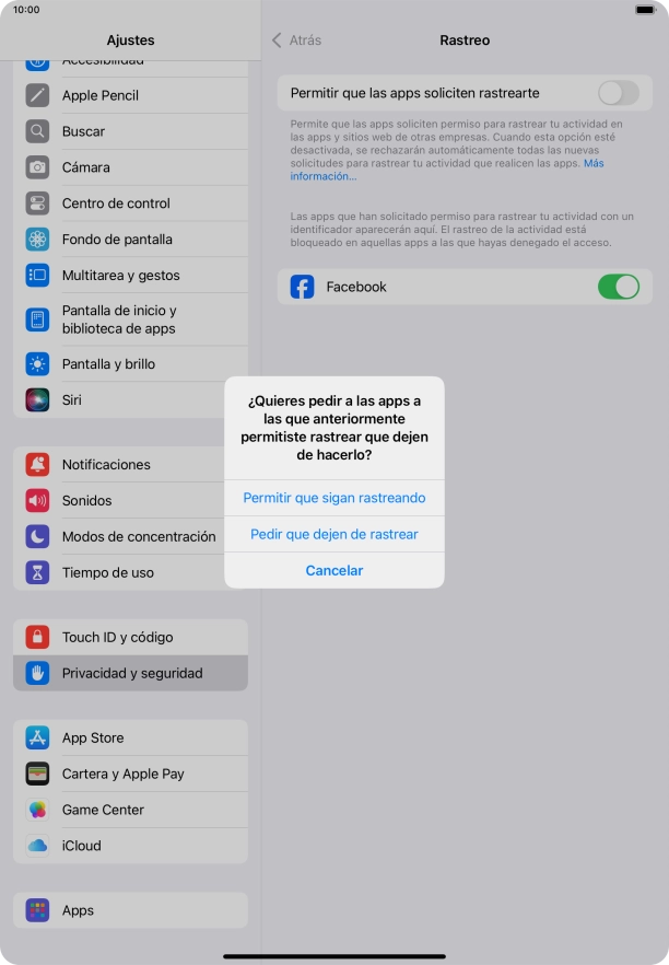 Si desactivas la función, pulsa el ajuste deseado.