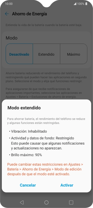 Pulsa Activar para activar la función.
