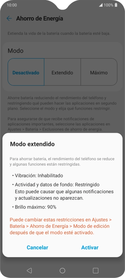 Pulsa Activar para activar la función.