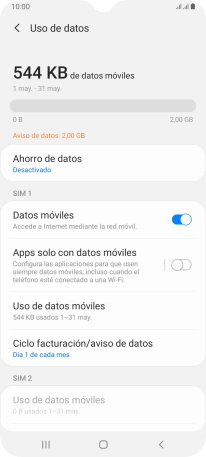 El consumo total de datos se visualiza ahora en la pantalla.