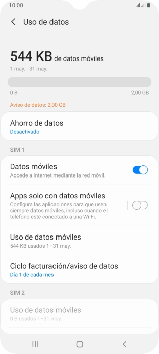 El consumo total de datos se visualiza ahora en la pantalla.