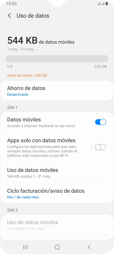 El consumo total de datos se visualiza ahora en la pantalla.