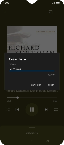Introduce el nombre deseado de la lista de reproducción y pulsa Crear.