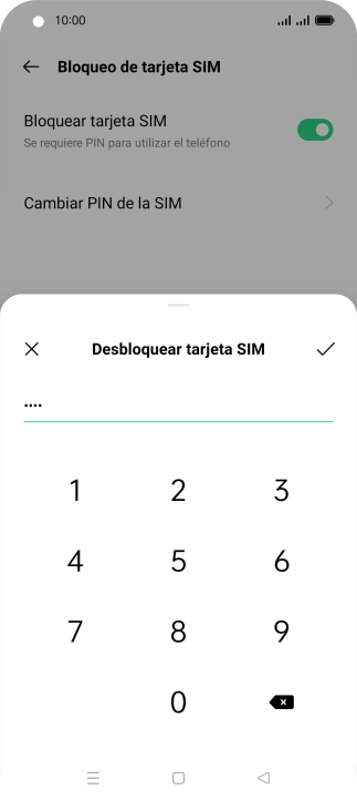 Introduce el código PIN y pulsa el icono de aceptar.