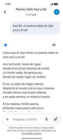 A Gemini le puedes pedir que genere un texto a partir de una descripción tuya.
