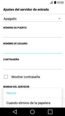 Pulsa Nunca para conservar los correos electrónicos en el servidor cuando los borras del teléfono.