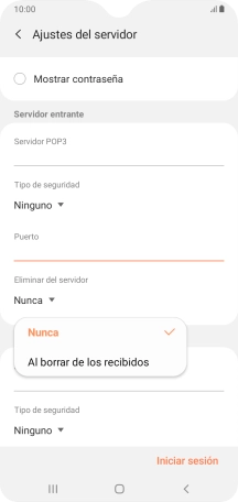 Pulsa Nunca para conservar los correos electrónicos en el servidor cuando los borras del teléfono.