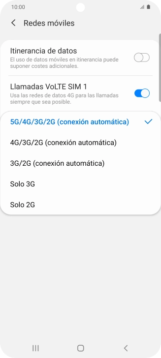 Pulsa el tipo de red deseado.