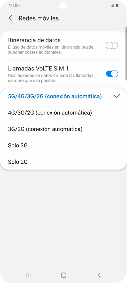 Pulsa el tipo de red deseado.