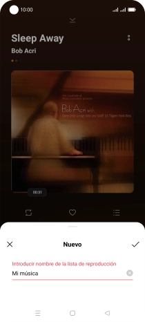 Introduce el nombre de la lista de reproducción y pulsa el icono de aceptar.