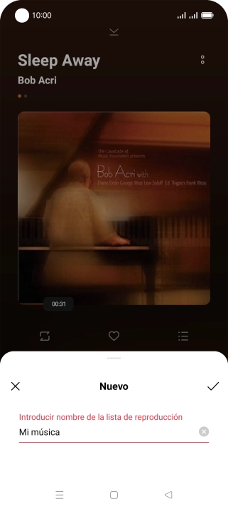 Introduce el nombre de la lista de reproducción y pulsa el icono de aceptar.