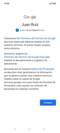 Pulsa Acepto y sigue las indicaciones de la pantalla para seleccionar los ajustes de tu cuenta de Google.