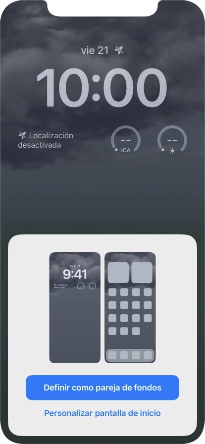 Si deseas utilizar el mismo tema de color en la pantalla de inicio, pulsa Definir como pareja de fondos.