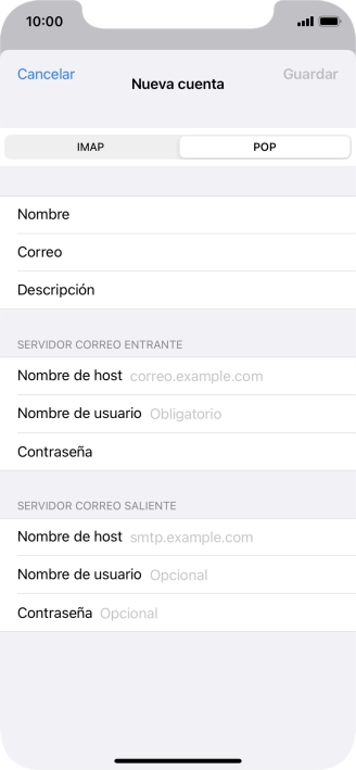 Pulsa Nombre de host e introduce el nombre del servidor de correo de entrada de tu proveedor de correo electrónico.