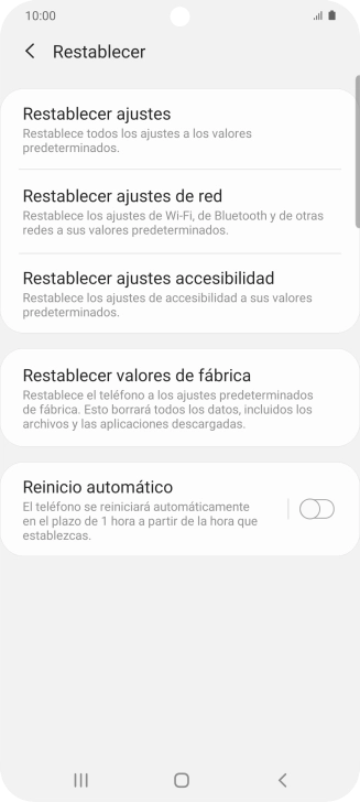Pulsa Restablecer valores de fábrica.