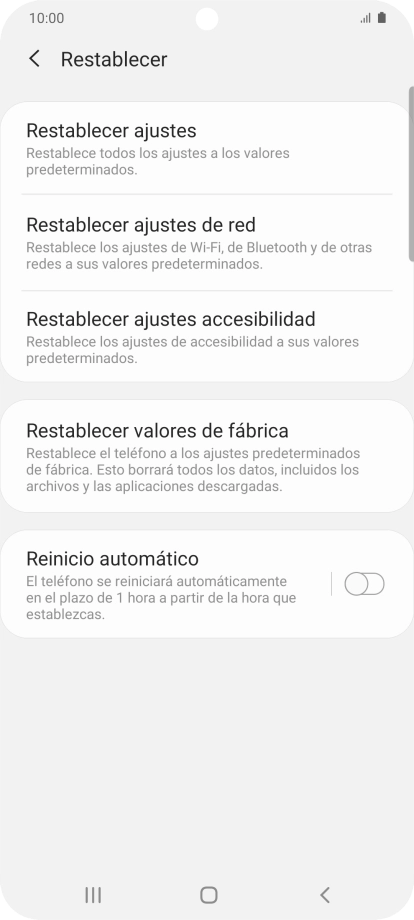 Pulsa Restablecer valores de fábrica.