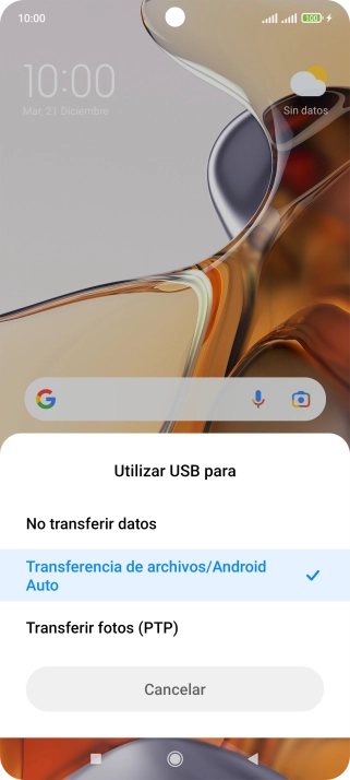 Pulsa Transferencia de archivos/Android Auto.