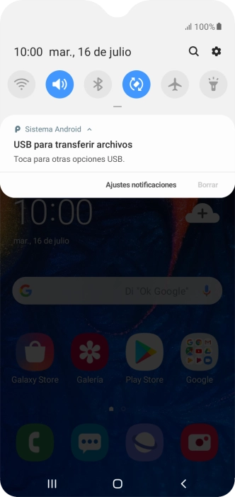 Pulsa Toca para otras opciones USB..