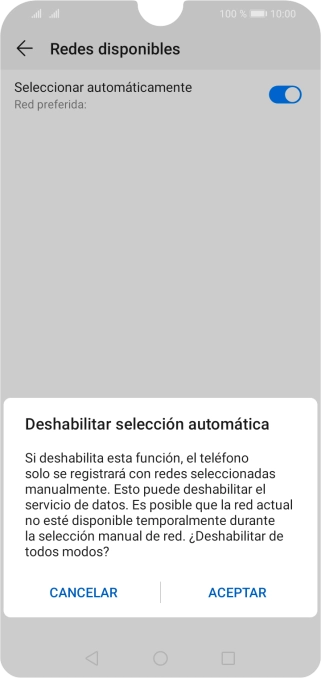 Pulsa ACEPTAR y espera mientras el teléfono está buscando redes.