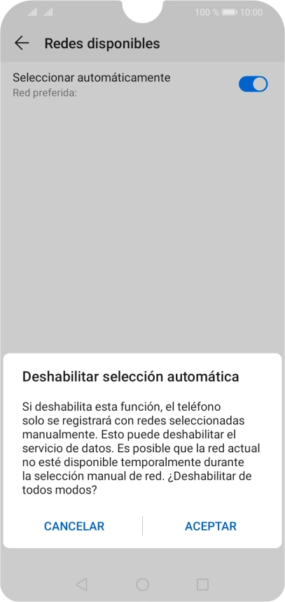Pulsa ACEPTAR y espera mientras el teléfono está buscando redes.