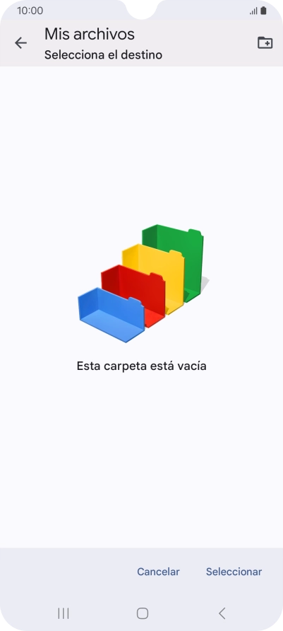 Si deseas crear una nueva carpeta, pulsa el icono de nueva carpeta y sigue las indicaciones de la pantalla para crearla.