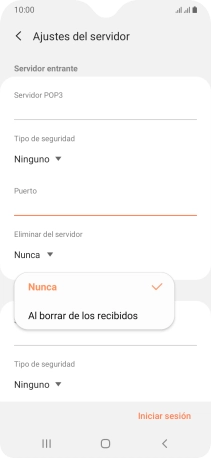 Pulsa Nunca para conservar los correos electrónicos en el servidor cuando los borras del teléfono.