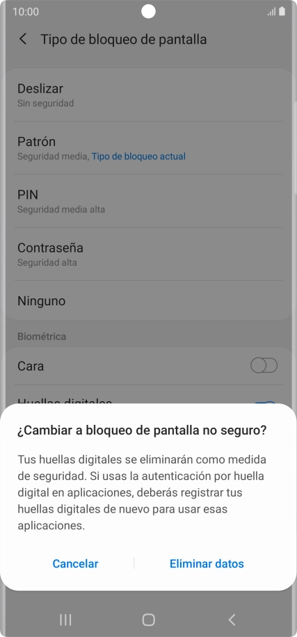 Pulsa Eliminar datos.