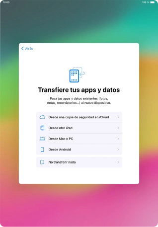Puedes transferir el contenido de un dispositivo Android cuando activas tu tablet por primera vez y cuando la has restablecido. Cuando aparezca en la pantalla de la tablet esta imagen, ya está lista para la transmisión del contenido de un dispositivo Android.