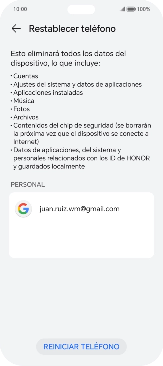 Pulsa REINICIAR TELÉFONO.