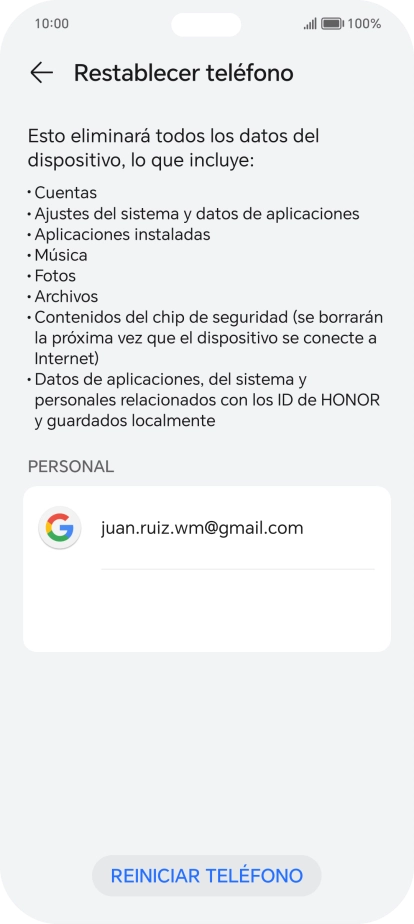 Pulsa REINICIAR TELÉFONO.