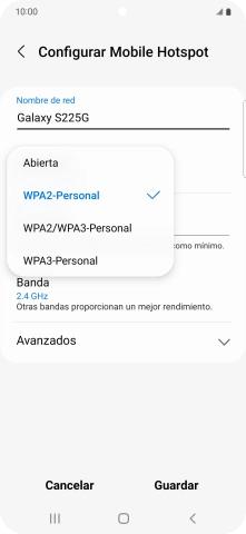 Pulsa WPA3-Personal para proteger la conexión wifi con una contraseña.