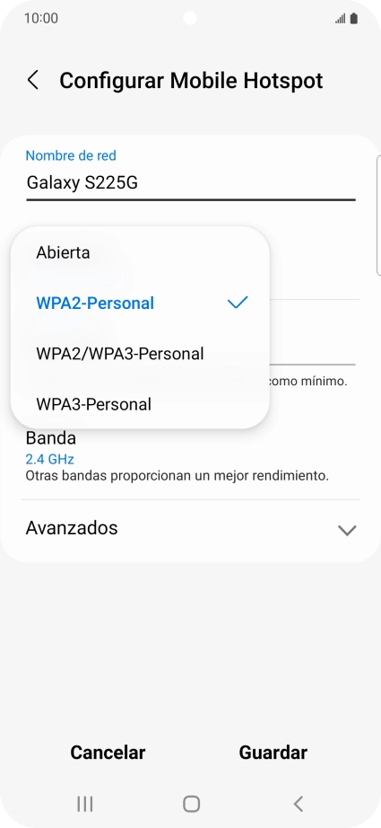 Pulsa WPA3-Personal para proteger la conexión wifi con una contraseña.