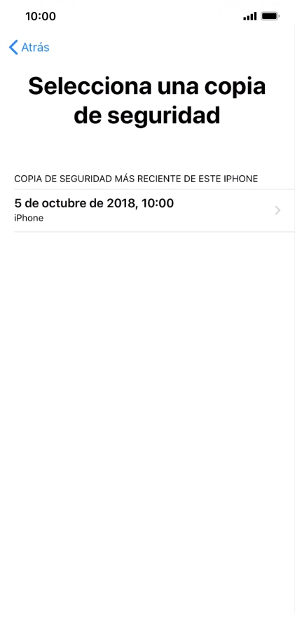 Pulsa la copia de seguridad deseada y espera mientras el teléfono restaura el contenido anterior de la copia de seguridad seleccionada. Sigue a continuación las indicaciones de la pantalla para configurar el teléfono y dejarlo listo para su utilización.