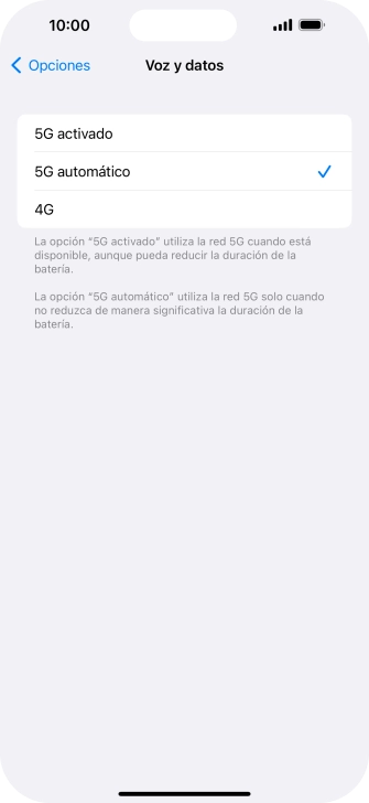 Si deseas activar el uso preferente de 5G, pulsa 5G activado.