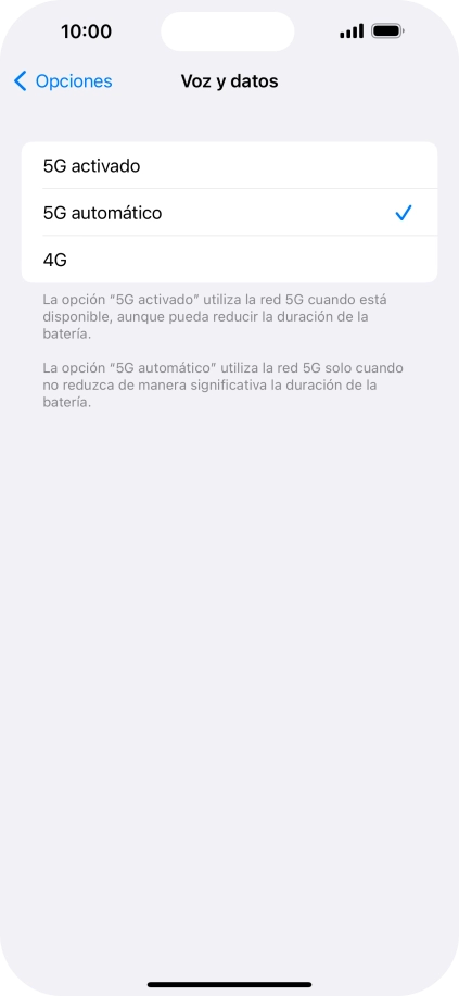 Si deseas activar el uso preferente de 5G, pulsa 5G activado.
