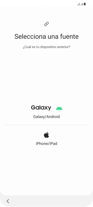 Pulsa el ajuste deseado y sigue las instrucciones de la pantalla para transferir el contenido del otro teléfono.