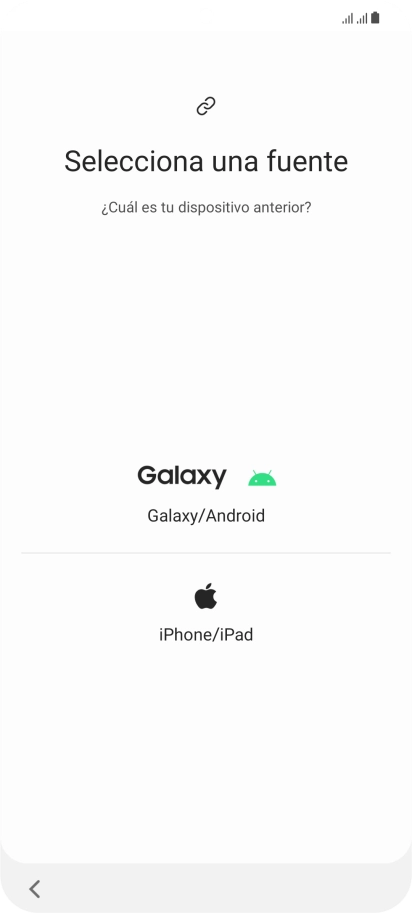 Pulsa el ajuste deseado y sigue las instrucciones de la pantalla para transferir el contenido del otro teléfono.