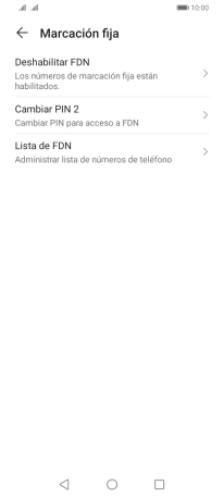 Pulsa Deshabilitar FDN para desactivar la marcación fija.