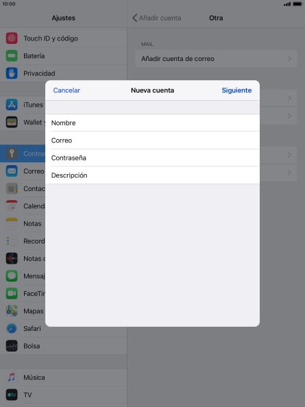 Pulsa Descripción e introduce el nombre de la cuenta de correo electrónico.