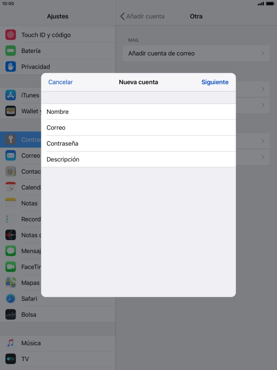 Pulsa Descripción e introduce el nombre de la cuenta de correo electrónico.