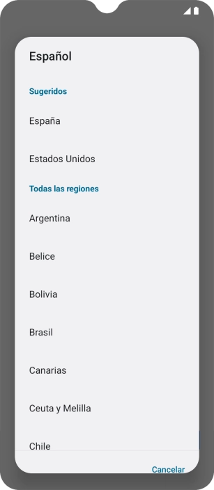 Pulsa el país o el área deseados.