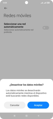 Pulsa Aceptar y espera mientras el teléfono está buscando redes.