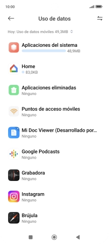 El consumo de datos por cada aplicación aparece bajo el nombre de la aplicación.