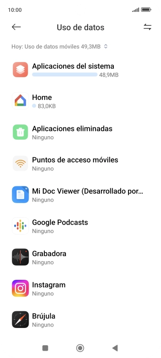 El consumo de datos por cada aplicación aparece bajo el nombre de la aplicación.